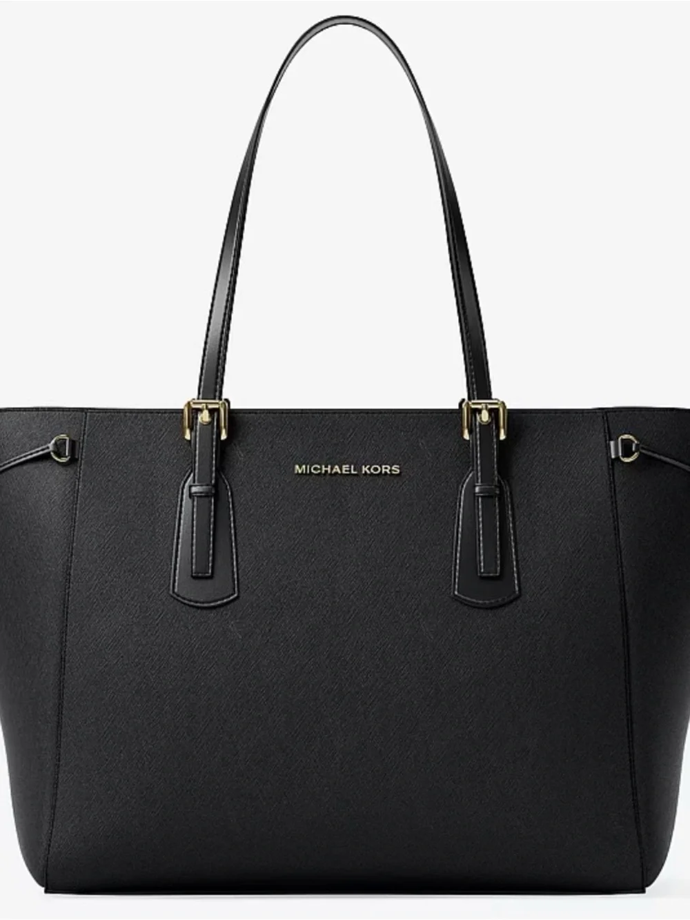 Michael Kors Black Voyager 100% Saffiano Leather Tote with Gold Accents
